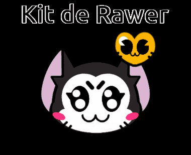 a cartoon cat with a yellow heart and the words kit de rawer on the bottom