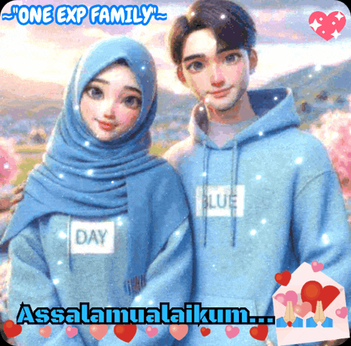 a picture of a man and a woman with the words one exp family at the top