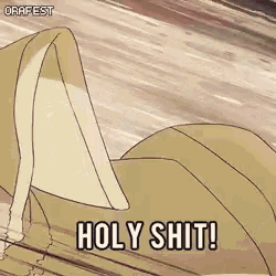 a cartoon of a person saying holy shit in front of a cliff