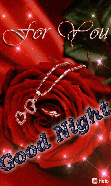 a red rose with a necklace on it and the words good night