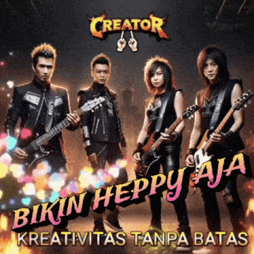 a poster for a band called creator shows a group of people playing guitars