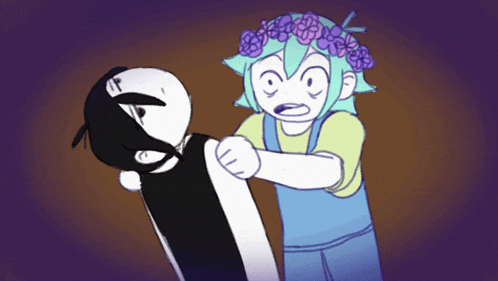 a cartoon of a girl with a flower crown on her head punching another girl