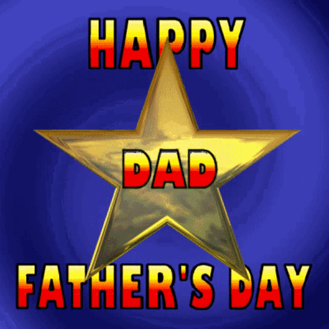 a happy father 's day greeting card with a gold star on a blue background