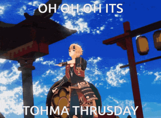 a cartoon character with the words oh oh oh its thursday