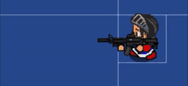 a pixel art of a soldier holding a rifle