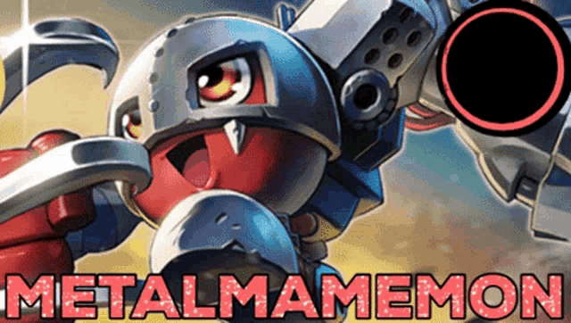 a cartoon drawing of a robot with the words metalmamemon below it