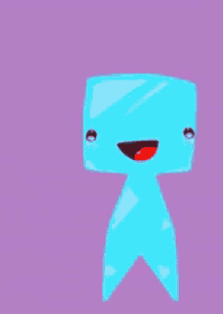 a cartoon drawing of a blue cube with a red tongue .