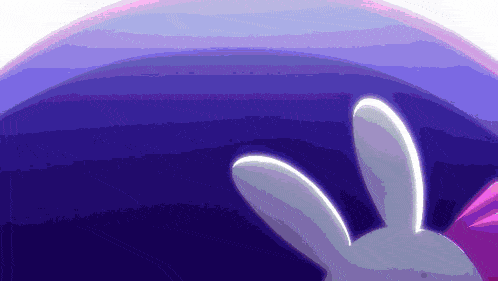 a rabbit 's ears are glowing in the dark on a purple background