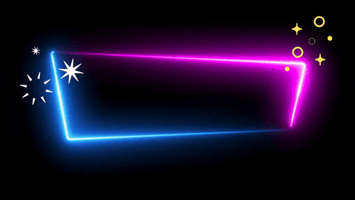 a neon sign with a pink and blue border on a black background .