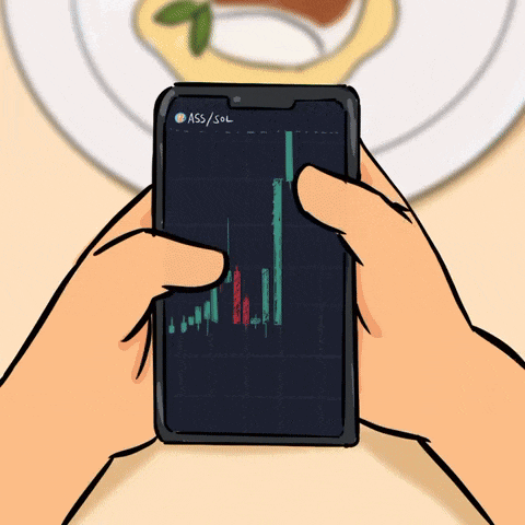 a person is holding a cellphone with a graph on it that says ass / sol