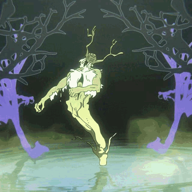 a cartoon drawing of a man with antlers standing in the water