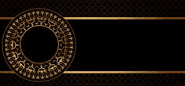 a black background with a gold circle and a gold border .