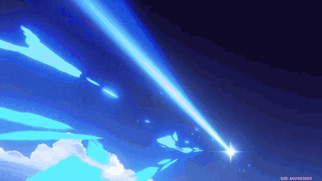 a blue light is coming down from the sky with the id of 602020202