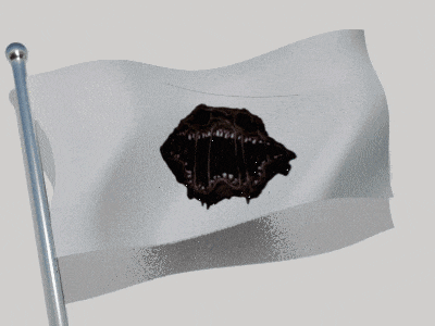 a white flag with a picture of a mouth on it