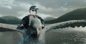 a pixel art of a man riding on the back of a giant bird