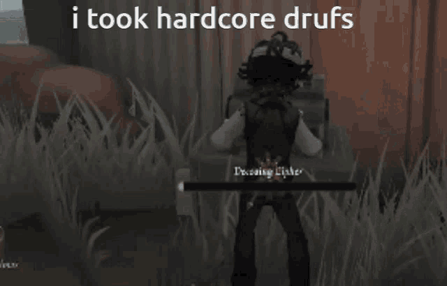 a screenshot of a video game with the words " i took hardcore drufs " at the top