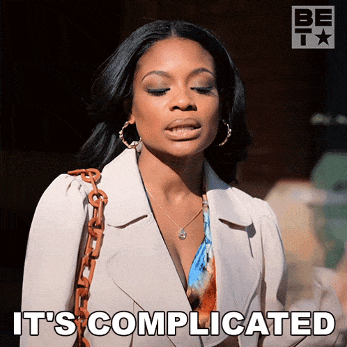 a woman says it 's complicated on a screen