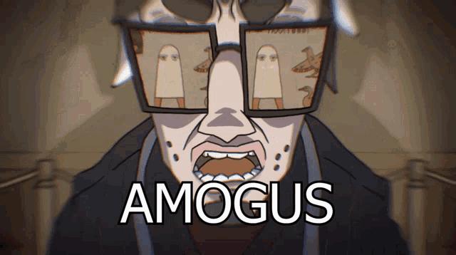 a cartoon of a man with glasses and the name amagus
