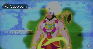 a cartoon of a monkey with a crown and a necklace standing in a field .