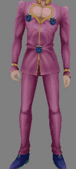 a pixel art of a man in a purple suit with a heart shaped chest