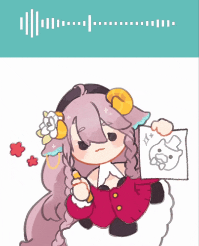 a drawing of a girl holding a piece of paper with a picture of a pig on it