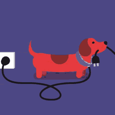 an illustration of a skeleton dog being plugged into a wall socket