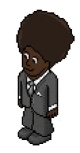 a pixel art of a man in a suit and tie with a big afro .