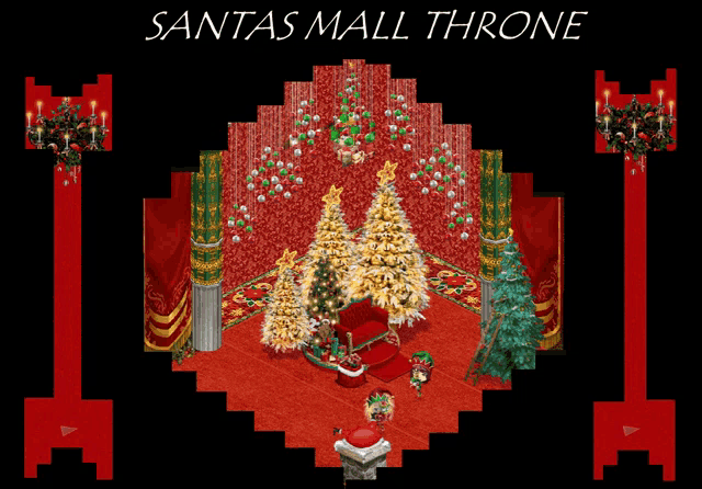 a santa 's mall throne with christmas trees and candles