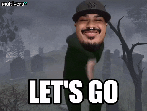 a picture of a man with the words let 's go
