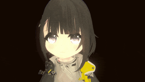a close up of a cartoon character with black hair