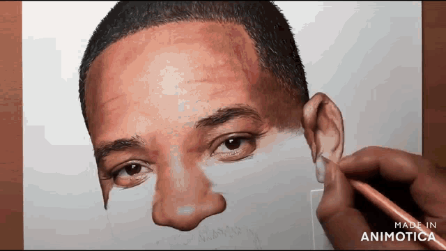 a drawing of a man 's face with the words made in animatica below it