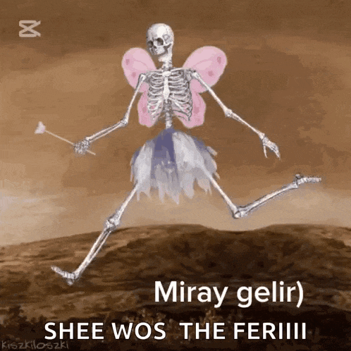 a skeleton is dressed as a fairy with wings