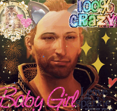 a picture of a man with a cat ear on his head and the words baby girl sparkle