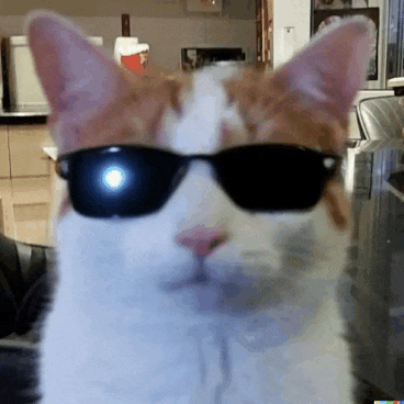 a close up of a cat wearing sunglasses with a light coming out of its eyes