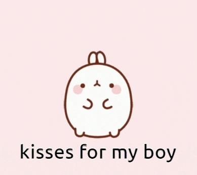 a drawing of a rabbit with hearts on its head and the words kisses for my boy below it