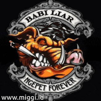 a logo for babi liar ngepet forever with a pig holding a knife