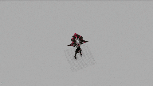 a 3d model of a person with a red and black outfit is displayed on a grey background