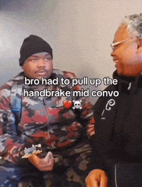 a man playing a guitar with a caption that says bro had to pull up the handbrake mid convo