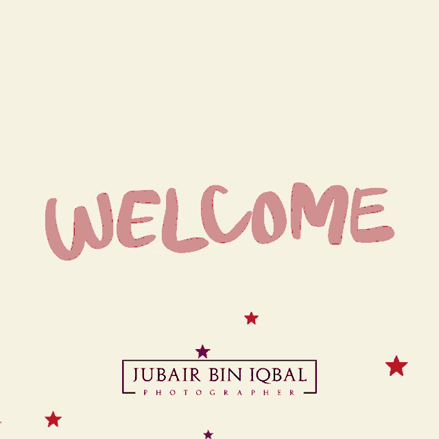 the word welcome is on a white background with purple stars