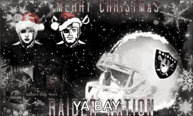 a raiders christmas greeting card with a football helmet