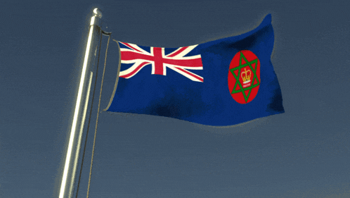 a blue and red flag with a crown on it