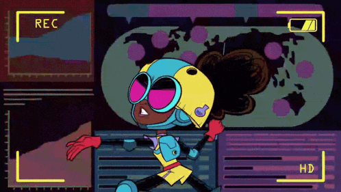 a cartoon of a girl in a superhero costume is being recorded on a camera