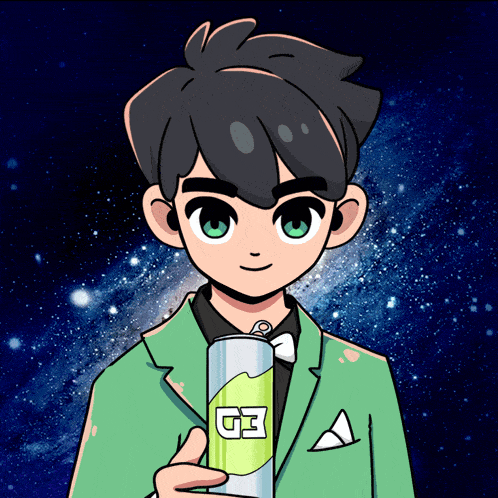 a cartoon character holding a can of g3
