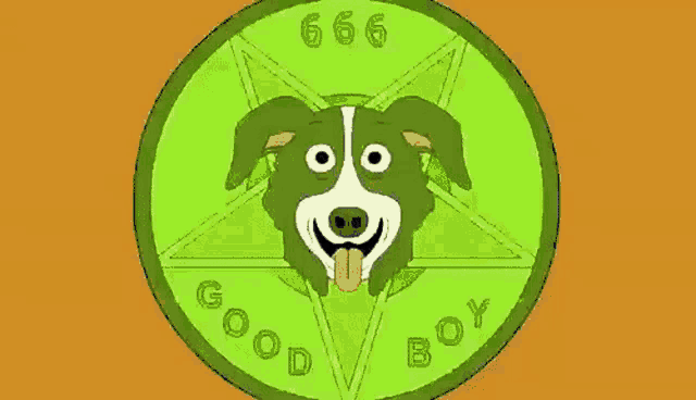 a cartoon drawing of a pentagram with the words good boy written around it