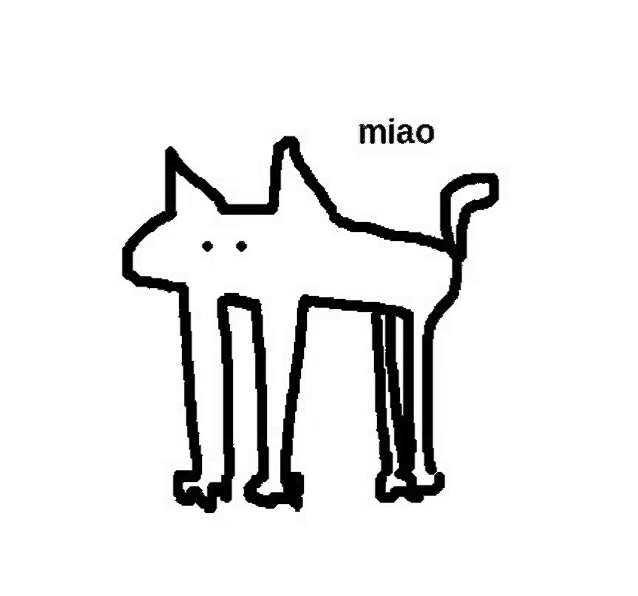 a black and white drawing of a cat standing on its hind legs .