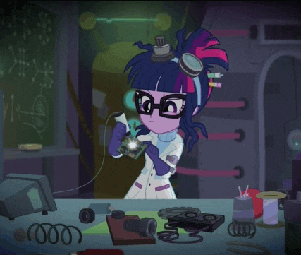 twilight sparkle from my little pony equestria girls is working on a circuit board