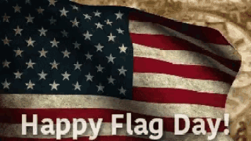 an american flag is waving in the wind with the words happy flag day below it