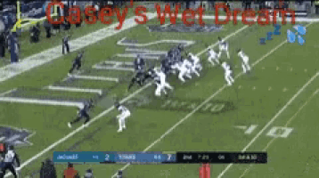 casey 's wet dream is written on the bottom of a football game