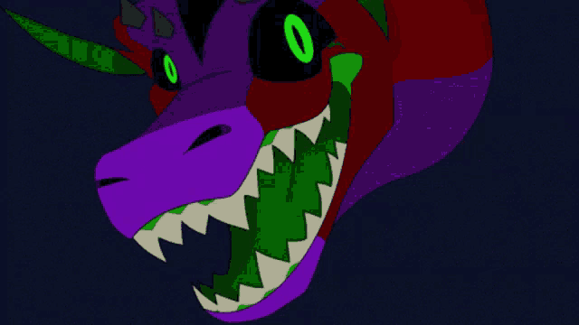 a cartoon of a dragon with green eyes and teeth