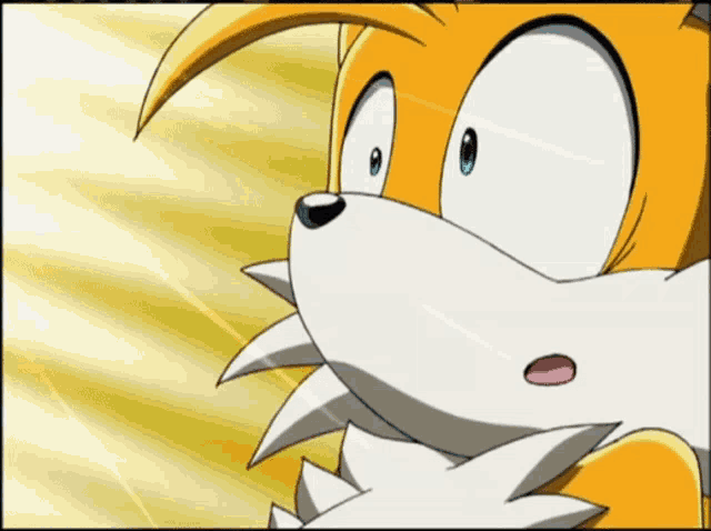 a close up of tails from sonic the hedgehog looking at something